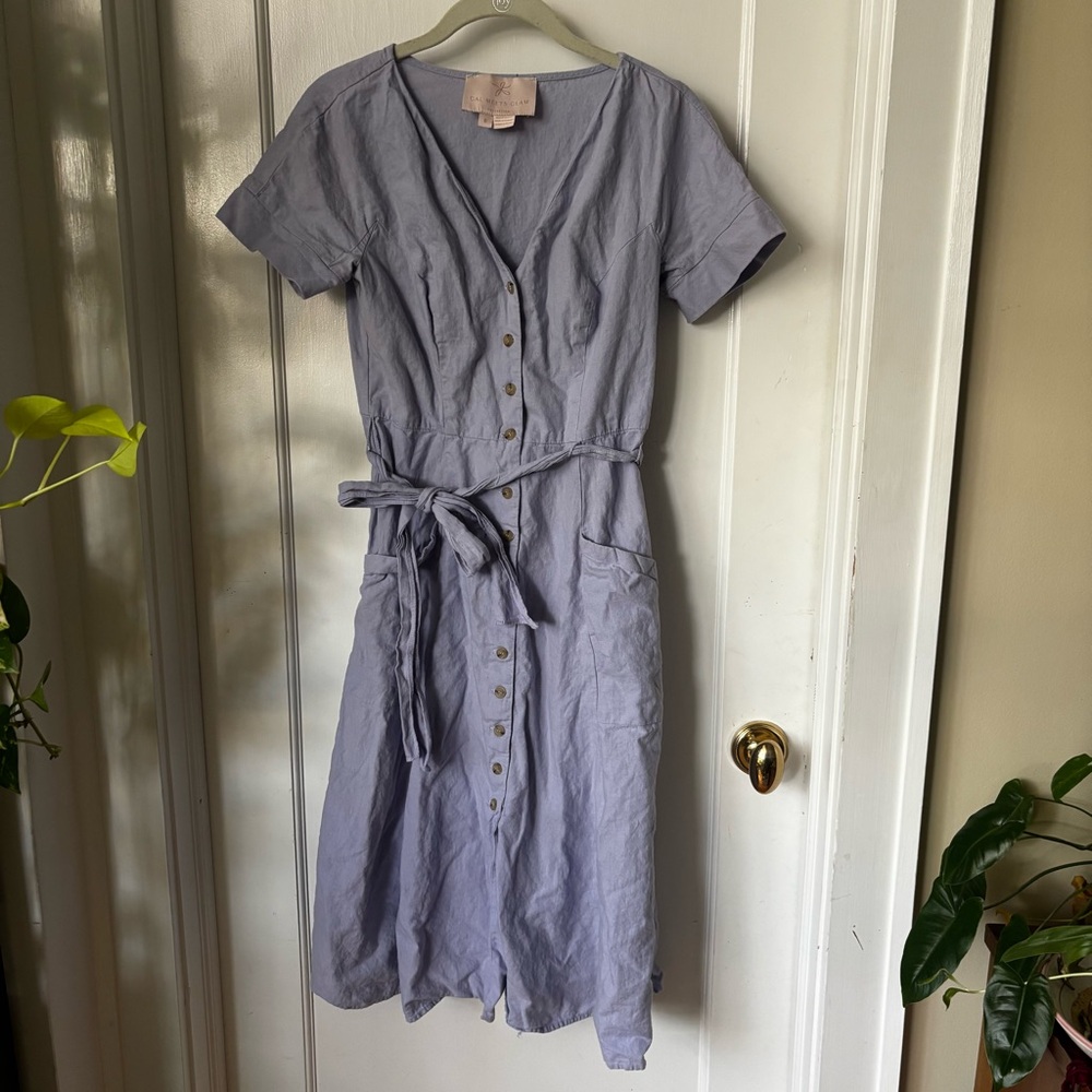 Gal Meets Glam Linen Button-Down Midi Dress - M EUC